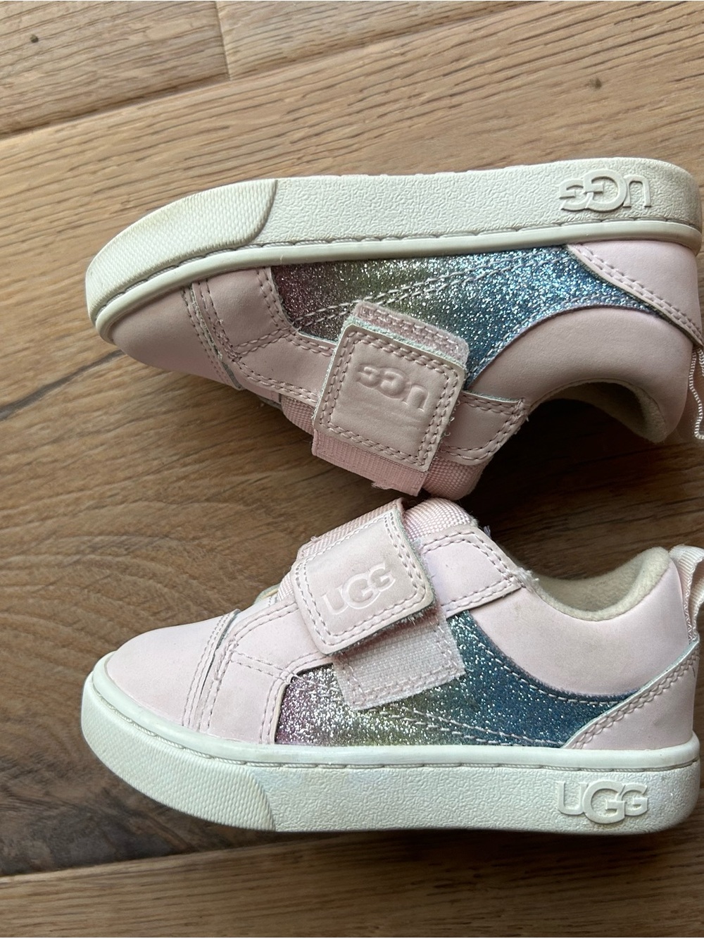 UGG Kids Pale Pink Sneakers with Rainbow Glitter Panels
